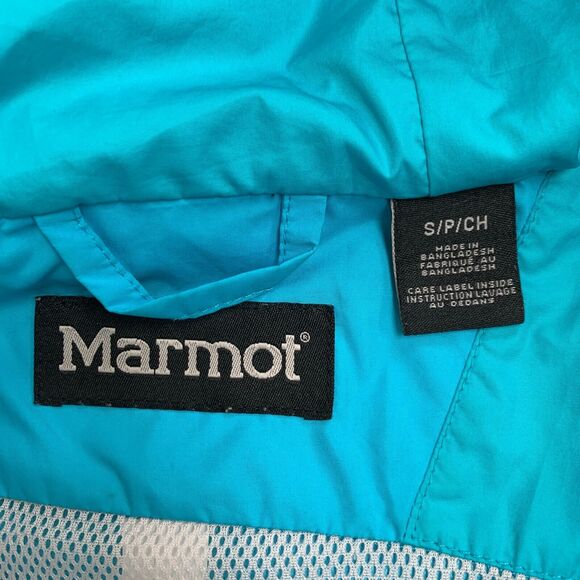 Marmot Hooded Jacket Womens S Small Blue Colorblock Zip Up Windbreaker Outdoor - Picture 12 of 16